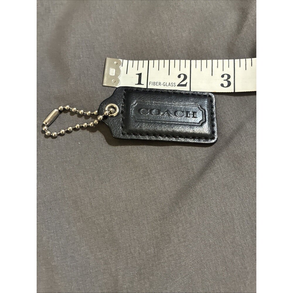 2.5" Large COACH BLACK LEATHER KEYCHAIN HANGTAG Silver Chain